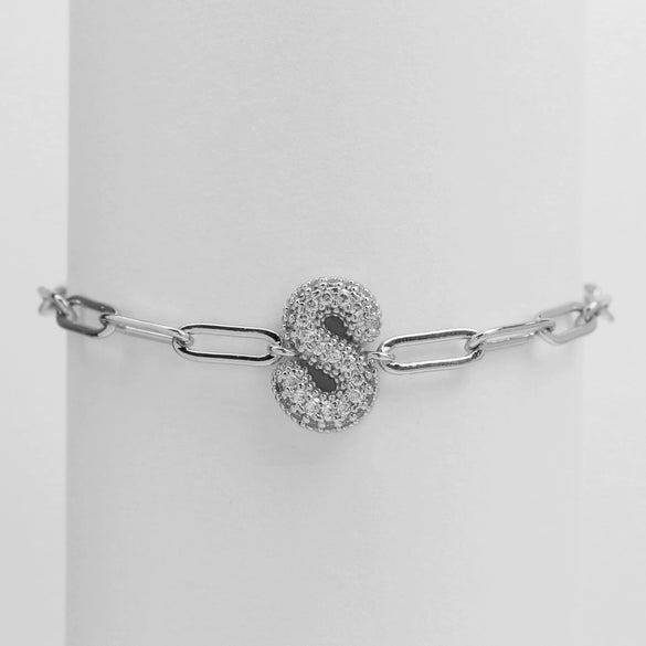 Silver Zircon Bubble Pclip Chain Adjustable Women's Bracelet Copper With Letters Numbers Text Electroplating