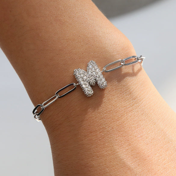 Silver Zircon Bubble Pclip Chain Adjustable Women's Bracelet Copper With Letters Numbers Text Electroplating