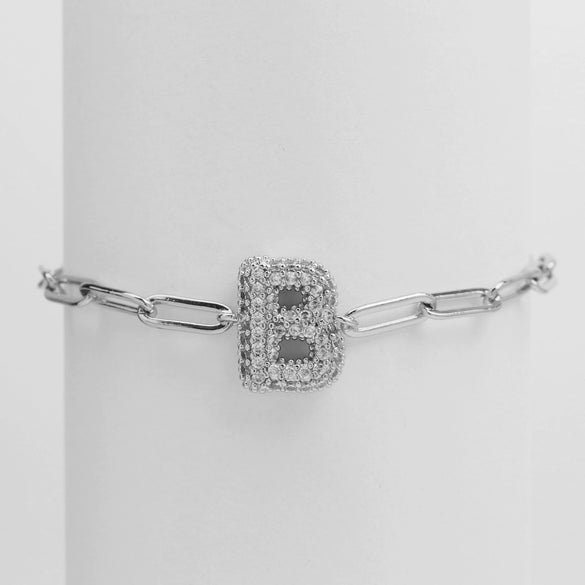 Silver Zircon Bubble Pclip Chain Adjustable Women's Bracelet Copper With Letters Numbers Text Electroplating