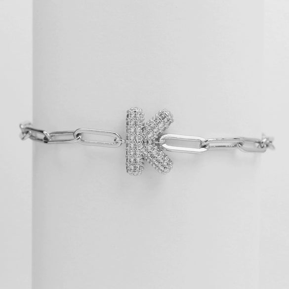 Silver Zircon Bubble Pclip Chain Adjustable Women's Bracelet Copper With Letters Numbers Text Electroplating
