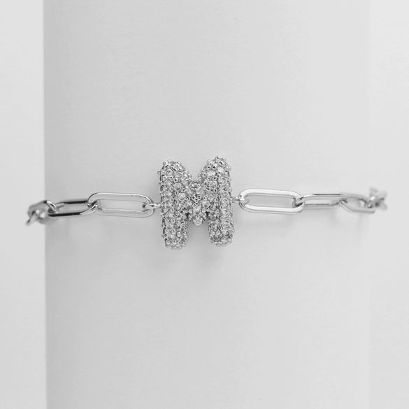 Silver Zircon Bubble Pclip Chain Adjustable Women's Bracelet Copper With Letters Numbers Text Electroplating