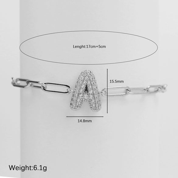 Silver Zircon Bubble Pclip Chain Adjustable Women's Bracelet Copper With Letters Numbers Text Electroplating