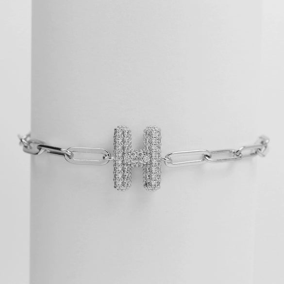Silver Zircon Bubble Pclip Chain Adjustable Women's Bracelet Copper With Letters Numbers Text Electroplating