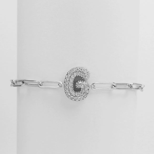 Silver Zircon Bubble Pclip Chain Adjustable Women's Bracelet Copper With Letters Numbers Text Electroplating