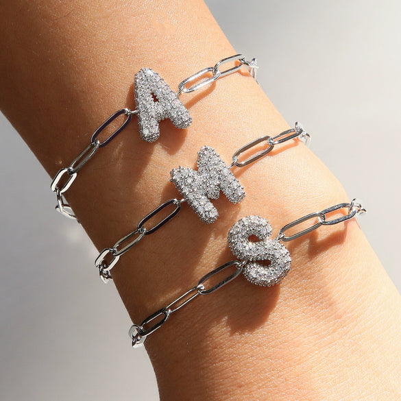 Silver Zircon Bubble Pclip Chain Adjustable Women's Bracelet Copper With Letters Numbers Text Electroplating