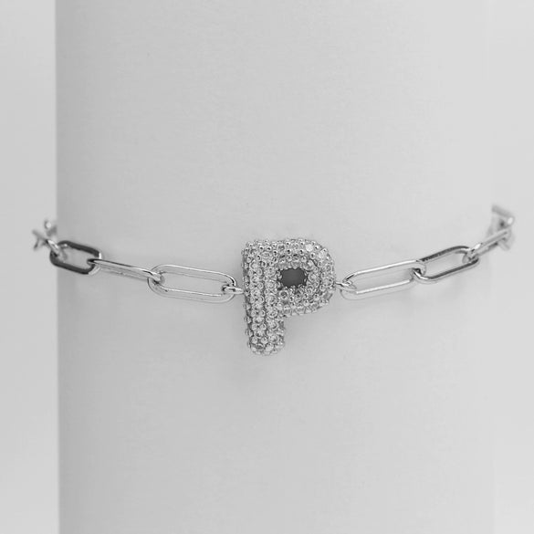 Silver Zircon Bubble Pclip Chain Adjustable Women's Bracelet Copper With Letters Numbers Text Electroplating