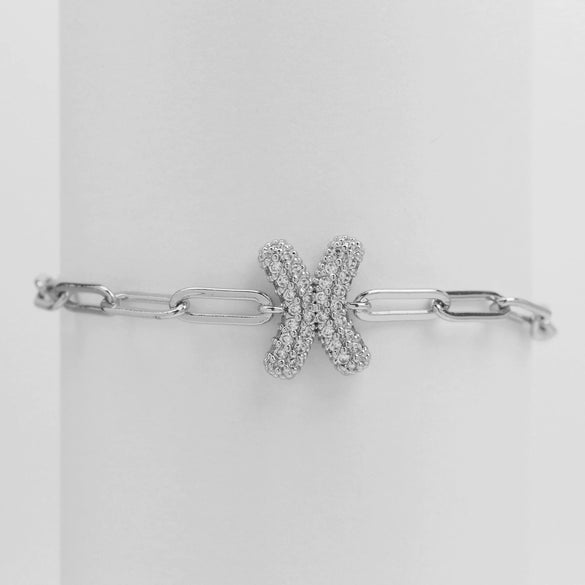 Silver Zircon Bubble Pclip Chain Adjustable Women's Bracelet Copper With Letters Numbers Text Electroplating