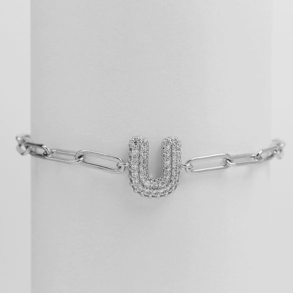 Silver Zircon Bubble Pclip Chain Adjustable Women's Bracelet Copper With Letters Numbers Text Electroplating