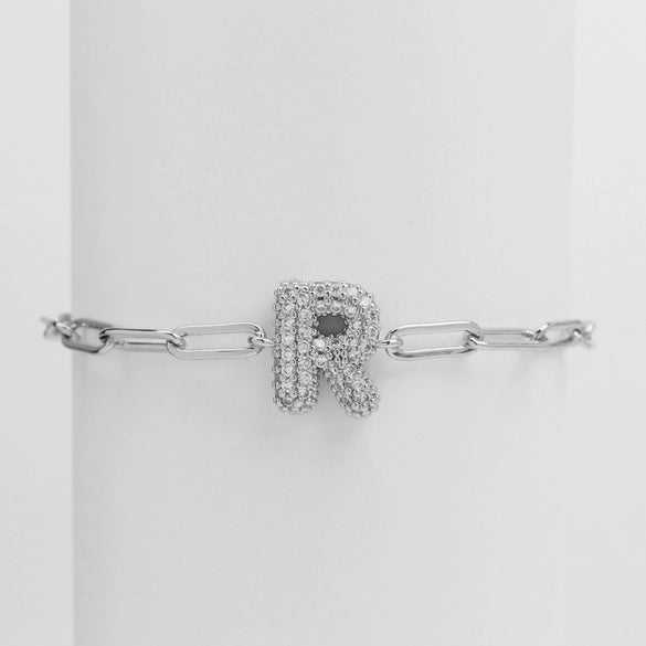 Silver Zircon Bubble Pclip Chain Adjustable Women's Bracelet Copper With Letters Numbers Text Electroplating