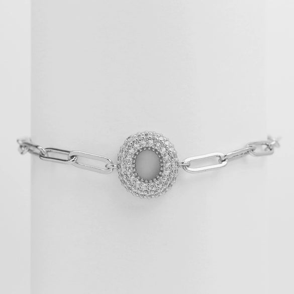 Silver Zircon Bubble Pclip Chain Adjustable Women's Bracelet Copper With Letters Numbers Text Electroplating