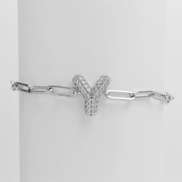 Silver Zircon Bubble Pclip Chain Adjustable Women's Bracelet Copper With Letters Numbers Text Electroplating