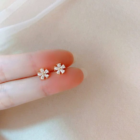 925 Silver Zircon Flower Earrings For Women Elegant Personality All Match Fashion Niche Light Luxury Style