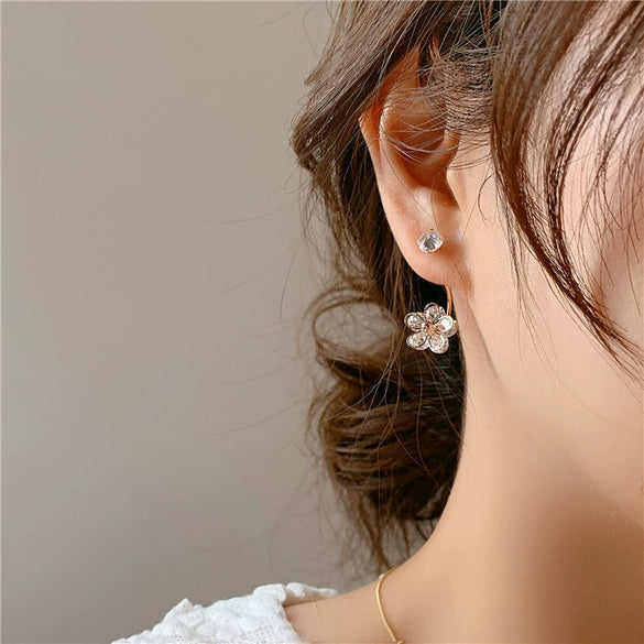 925 Silver Zircon Flower Earrings For Women Elegant Personality All Match Fashion Niche Light Luxury Style
