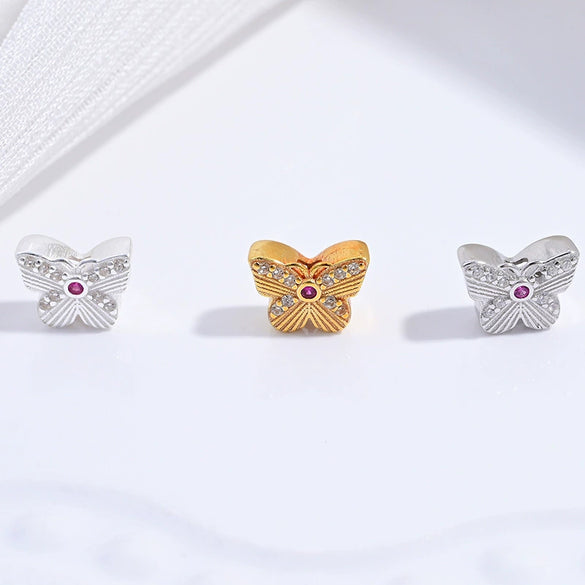 Silver Zircon Inlaid Butterfly Bow Beads Spacer Beads Handmade Rope Bracelet