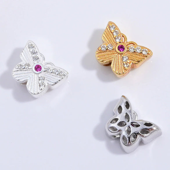 Silver Zircon Inlaid Butterfly Bow Beads Spacer Beads Handmade Rope Bracelet