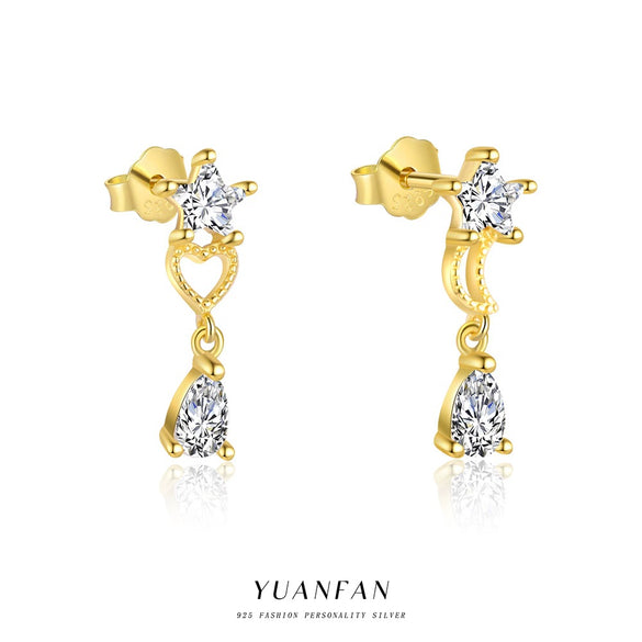Silver Zircon Starshaped Light Luxury Women's Earrings