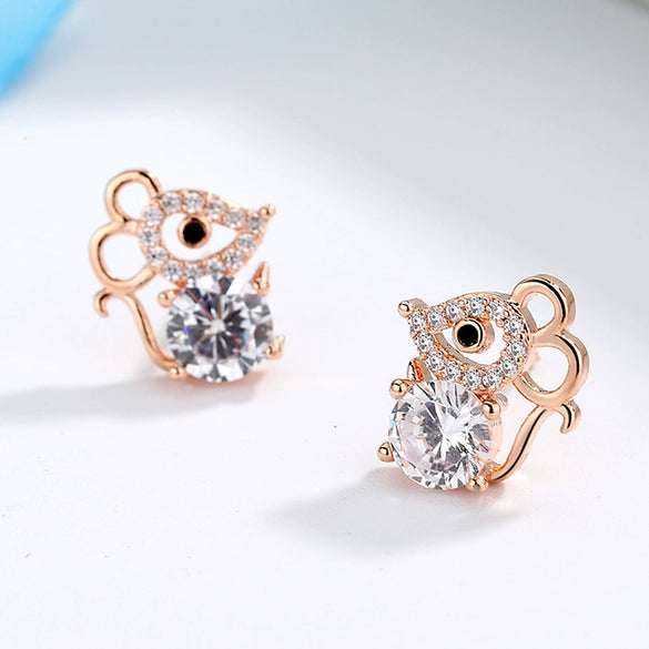 925 Silver Zodiac Mouse Stud Earrings Cute Animal Electroplated Lucky Rat Earrings For Women Simple Design