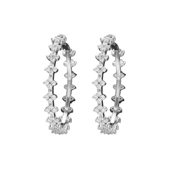 Silvertone Alloy Geometric Hoop Earrings With Diamond Accents And Stainless Steel Posts For Women