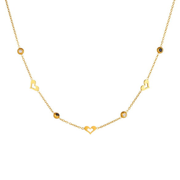 Simple All Match Heart Shaped Diamond Encrusted Crystal Love Pendant Necklace In Stainless Steel With Electroplating For Women
