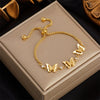 Simple All Match Retro Gold Titanium Steel Pull 3D Butterfly Geometric Pattern Electroplated Unisex Bracelet Accessories