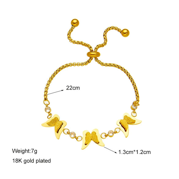 Simple All Match Retro Gold Titanium Steel Pull 3D Butterfly Geometric Pattern Electroplated Unisex Bracelet Accessories