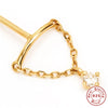 Simple All Match S925 Sterling Silver Geometric Tassel Chain Flat Head Piercing Ear Nail With Inlaid Zircon