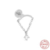 Simple All Match S925 Sterling Silver Geometric Tassel Chain Flat Head Piercing Ear Nail With Inlaid Zircon