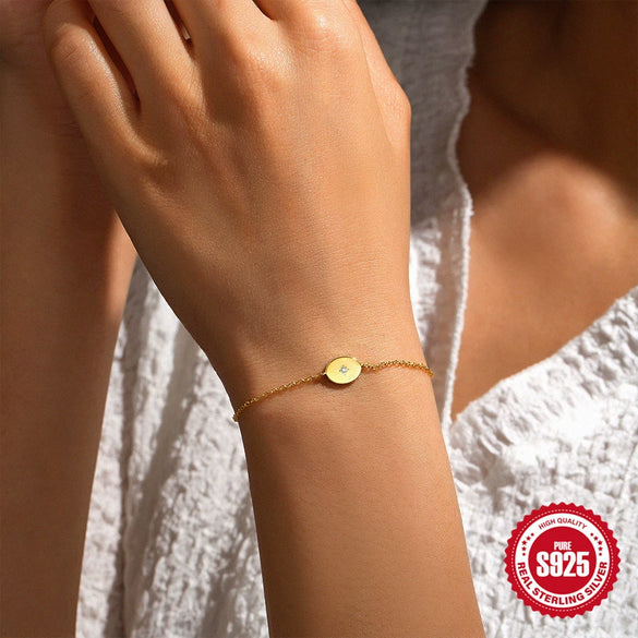 Simple All Match Women's Bracelet In Round Octagonal Star Shape Made Of S925 Sterling Silver With Single Diamond And Red Rope Electroplated