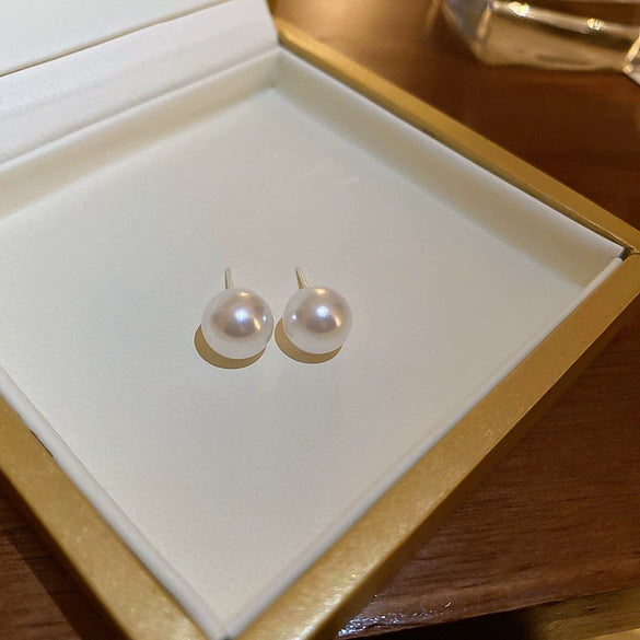 Simple All Match Women's Imitation Pearl Earrings With Geometric Design And Pearl Inlaid Treatment