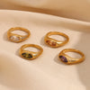 Simple Allmatch Fashion Diamond Jewelry Stainless Steel Plated Golden Horse Eye Zircon Seal Ring For Women With Geometric Design And Electroplating Process