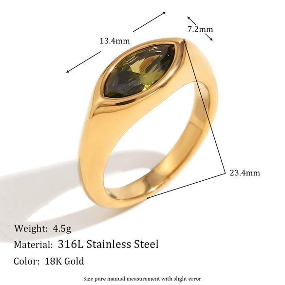 Simple Allmatch Fashion Diamond Jewelry Stainless Steel Plated Golden Horse Eye Zircon Seal Ring For Women With Geometric Design And Electroplating Process
