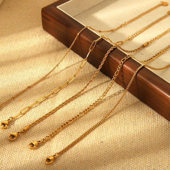 Simple Allmatch Geometric Stainless Steel Electroplated Twist Chain Figaro Chain Watch Strap Bracelet Unisex