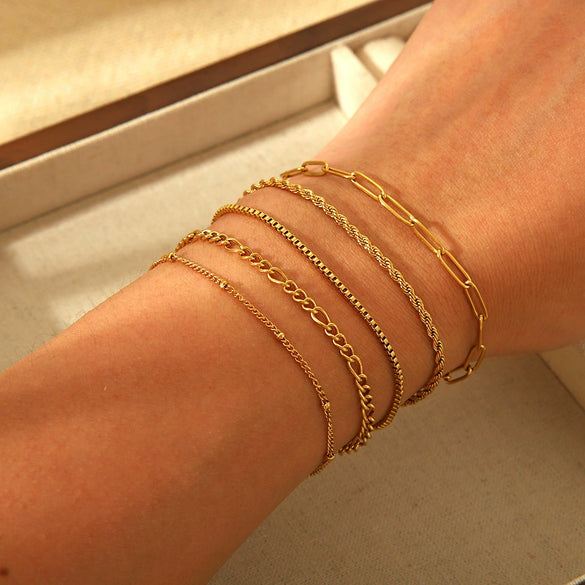 Simple Allmatch Geometric Stainless Steel Electroplated Twist Chain Figaro Chain Watch Strap Bracelet Unisex