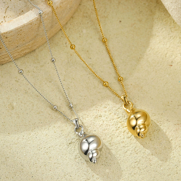 Simple Allmatch Golden Conch Pendant Stainless Steel Necklace For Women Electroplated