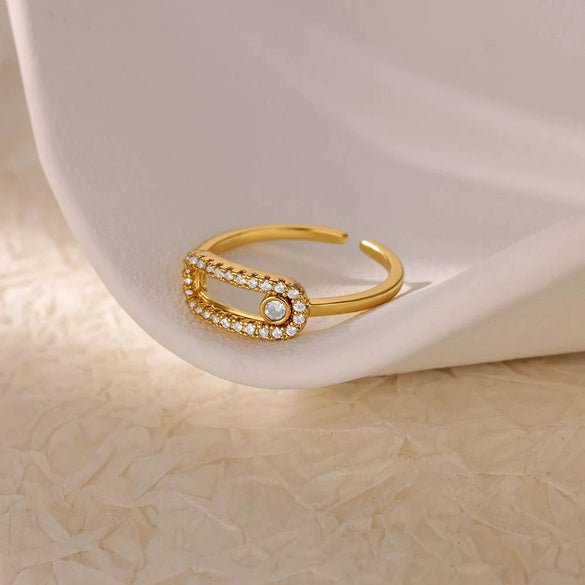 Simple Allmatch Index Finger Ring For Women Microinlaid Zircon Stainless Steel Opening Ring Electroplated