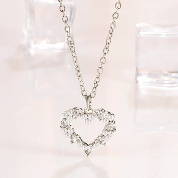 Simple Allmatch Love Necklace With Double Peach Heart Pendant Copper Alloy Diamond Design For Women