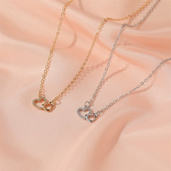 Simple Allmatch Love Necklace With Double Peach Heart Pendant Copper Alloy Diamond Design For Women