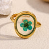 Simple Allmatch Popular Bracelet And Ring Stainless Steel Electroplated 18K Gold Green Dried Flower Acrylic