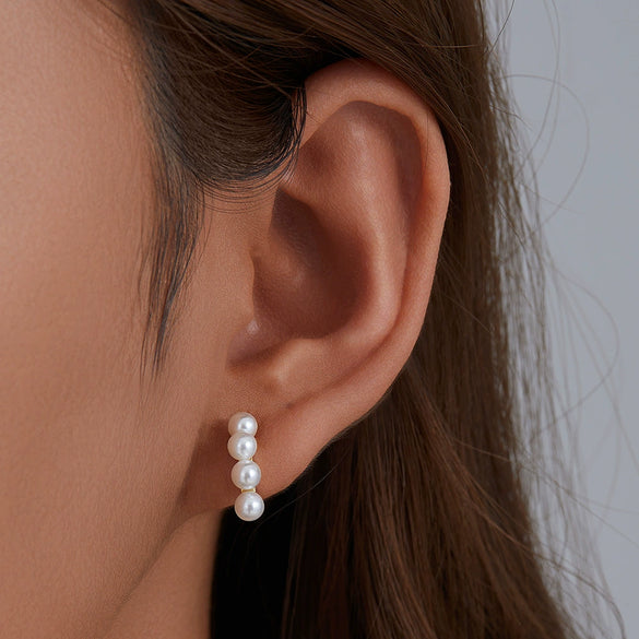 Simple Allmatch S925 Sterling Silver Geometric Pearl Women's Earrings