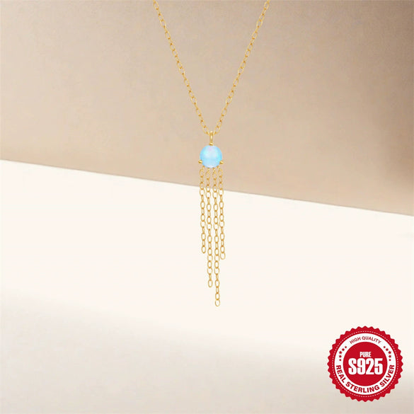 Simple Allmatch S925 Sterling Silver Opal Tassel Zircon Geometric Collarbone Necklace For Women