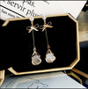 Simple Allmatch Small Fresh Bow Cat's Eye Stone Tassel Earrings For Women Trendy Long Elegant Earrings With Styling Bow Shape Electroplated Alloy And S925 Silver Needle
