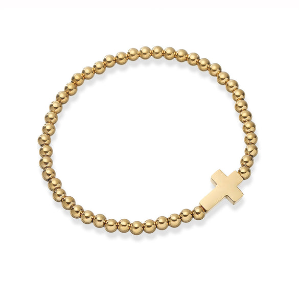 Simple Allmatch Stainless Steel Electroplated Women's Cross Beaded Bracelet