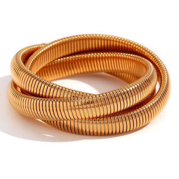 Simple Allmatch Titanium Stainless Steel 18K Gold Plated Threelayer Winding Elastic Snake Chain Bracelet For Women