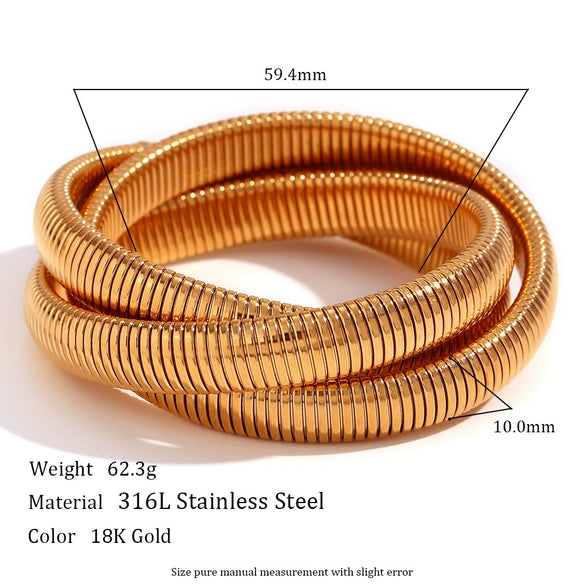 Simple Allmatch Titanium Stainless Steel 18K Gold Plated Threelayer Winding Elastic Snake Chain Bracelet For Women