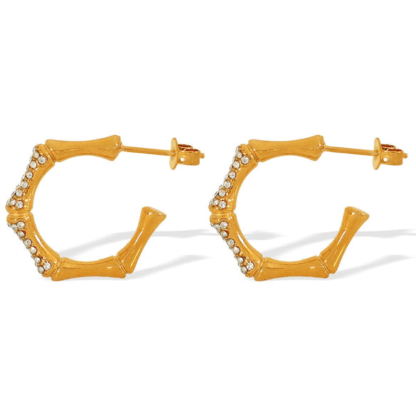 Simple Allmatch Unisex Geometric Rhinestone Earrings Plated With Gold