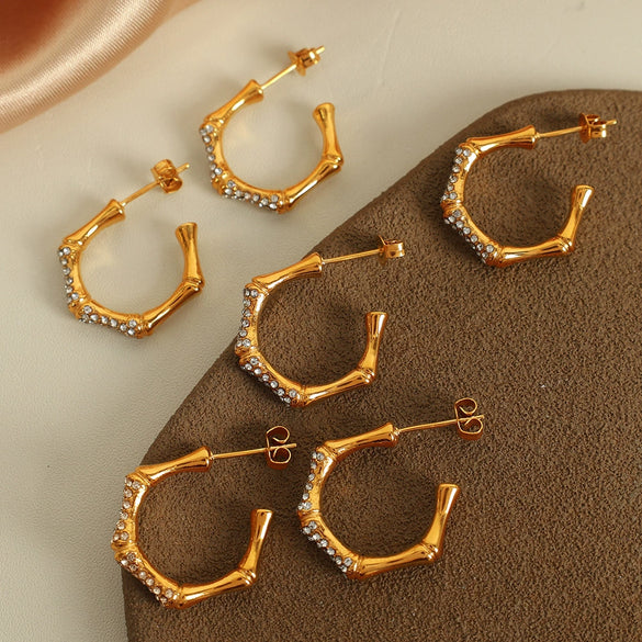 Simple Allmatch Unisex Geometric Rhinestone Earrings Plated With Gold