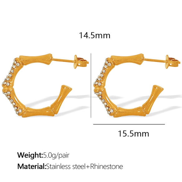 Simple Allmatch Unisex Geometric Rhinestone Earrings Plated With Gold