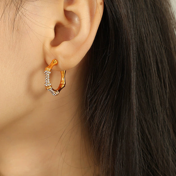 Simple Allmatch Unisex Geometric Rhinestone Earrings Plated With Gold