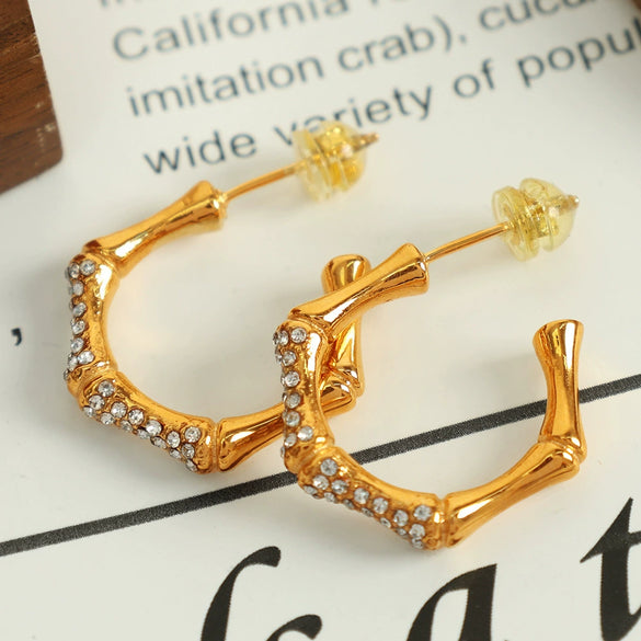 Simple Allmatch Unisex Geometric Rhinestone Earrings Plated With Gold