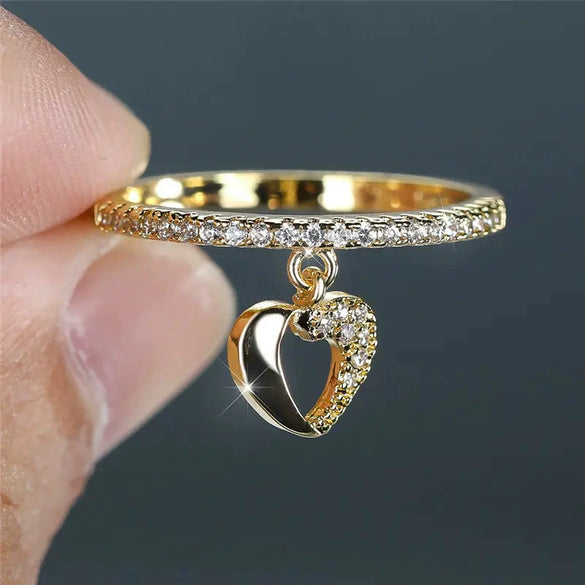 Simple Allmatch Women's Copper Heartshaped Ring With Zircon Design